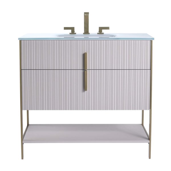 Serenity 36" Bathroom Vanity in Bright Taupe with Satin Brass Hardware