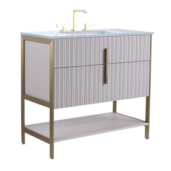 Serenity 36" Bathroom Vanity in Bright Taupe with Satin Brass Hardware