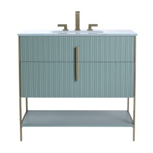 Serenity 36" Bathroom Vanity in Mint Green with Satin Brass Hardware