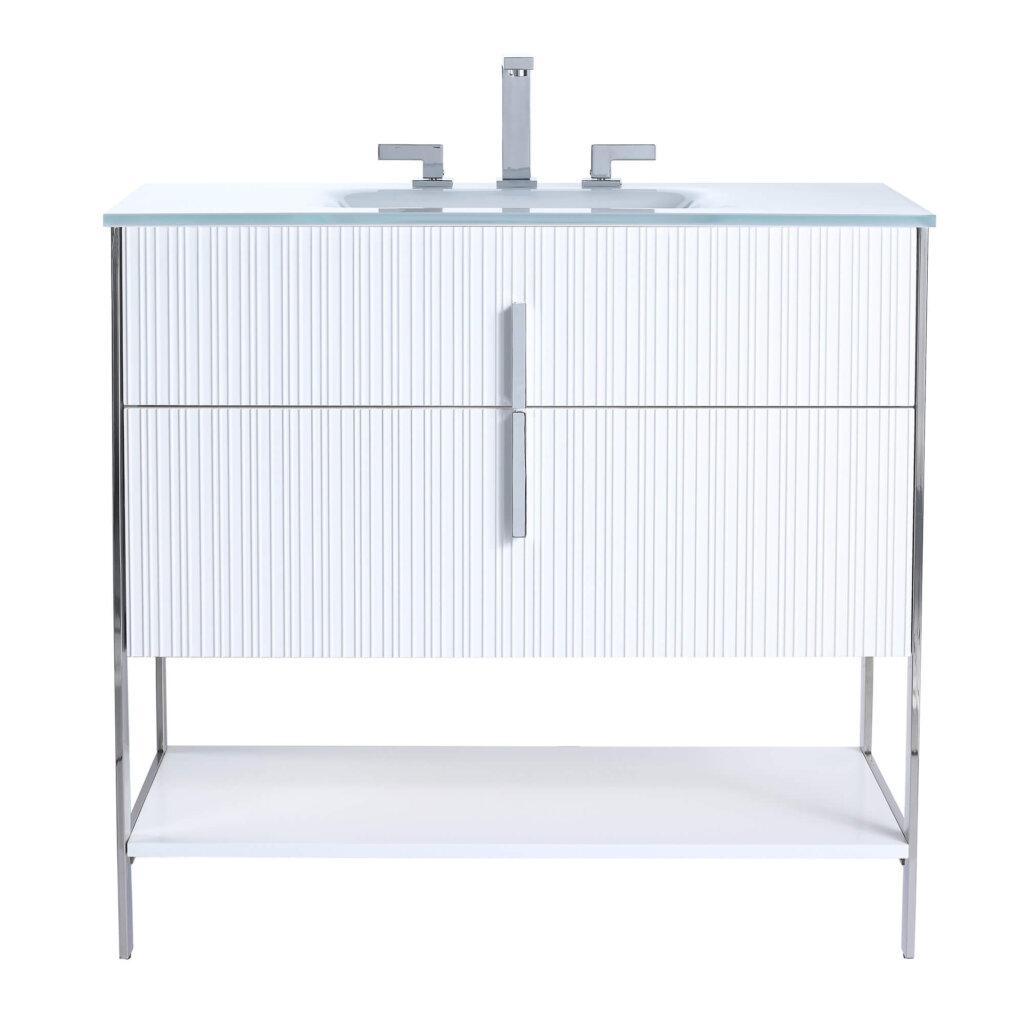 Serenity 36" Bathroom Vanity in Matte White with Polished Chrome Hardware