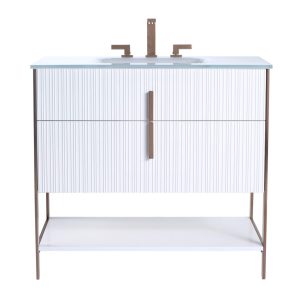 Serenity 36" Bathroom Vanity in Matte White with Rose Gold Hardware