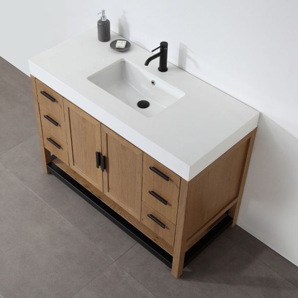 Revival 48" Pecan Oak Freestanding Bathroom Vanity, White Countertop
