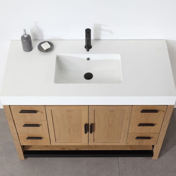 Revival 48" Pecan Oak Freestanding Bathroom Vanity, White Countertop