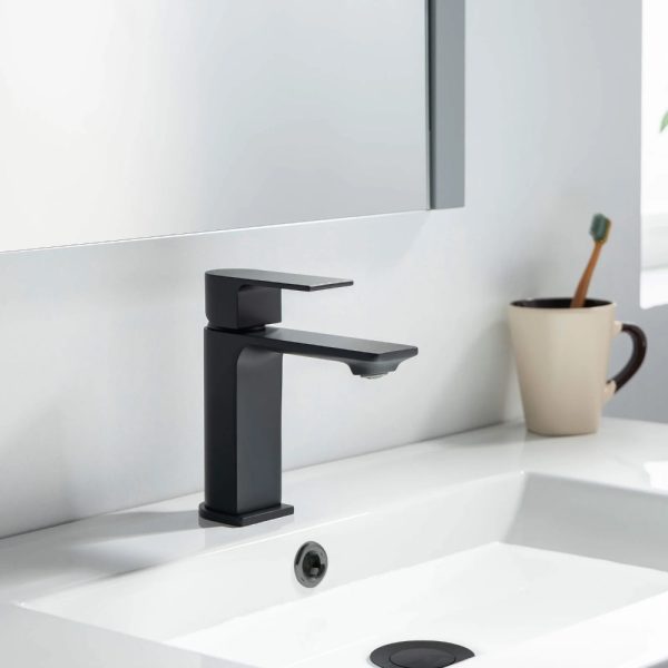 Aurora Single Handle Control Bathroom Vanity Sink Faucet Matte Black