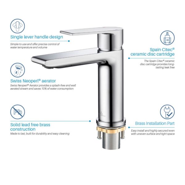 Foro bath faucet for single hole opening