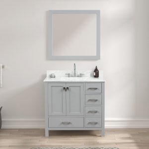 Geneva 36" bathroom vanity with drawers and Carrara Marble Top