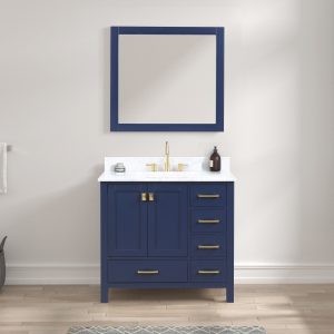 Geneva 36" Bathroom Vanity in Navy Blue with Carrara Marble Countertop