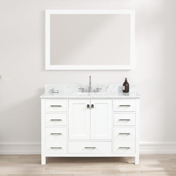 Geneva 48″ Bathroom Vanity Matte White with Carrara Marble Countertop