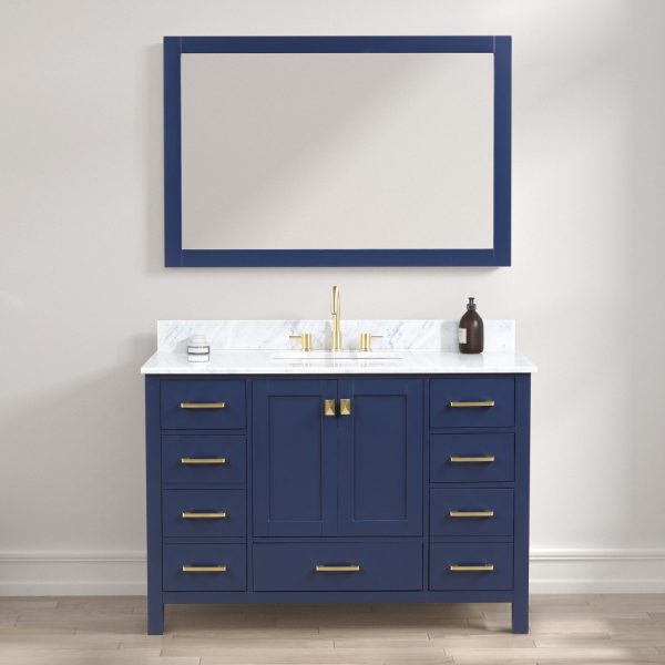 Geneva 48" bathroom vanity in blue with Carrara Marble Top