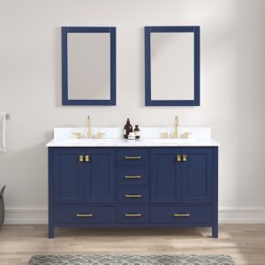 Geneva 60" Bathroom Vanity in Navy Blue with Carrara Marble Countertop
