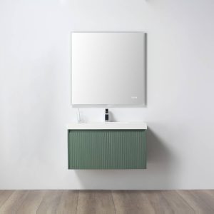 Positano 36″ Wall Mount Bathroom Vanity in Green with Acrylic Top