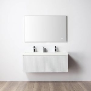 Positano 48" Double Sink Wall Mount Bathroom Vanity in Matte White with Acrylic Top