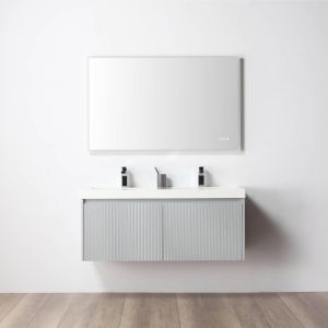 Positano 48" Double Sink Wall Mount Bathroom Vanity in Light Gray with Acrylic Top