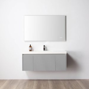 Positano 48″ Wall Mount Bathroom Vanity in Light Gray With Acrylic Top
