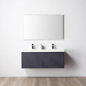 Positano 48" Double Sink Wall Mount Bathroom Vanity in Night Blue with Acrylic Top