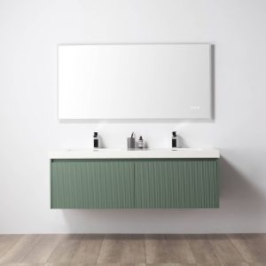 Positano 60″ Wall Mount Bathroom Vanity Green with Acrylic Top.