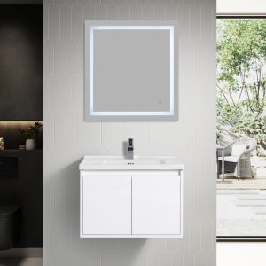 Bern 28″ Wall Mount Bathroom Vanity Glossy in White with Sink