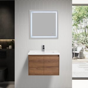 Bern 32″ Wall Mount Bathroom Vanity in Brown Walnut With Sink