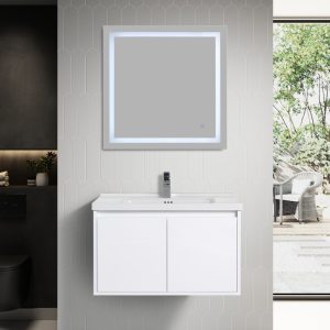 Bern 32″ Wall Mount Bathroom Vanity in Glossy White With Sink