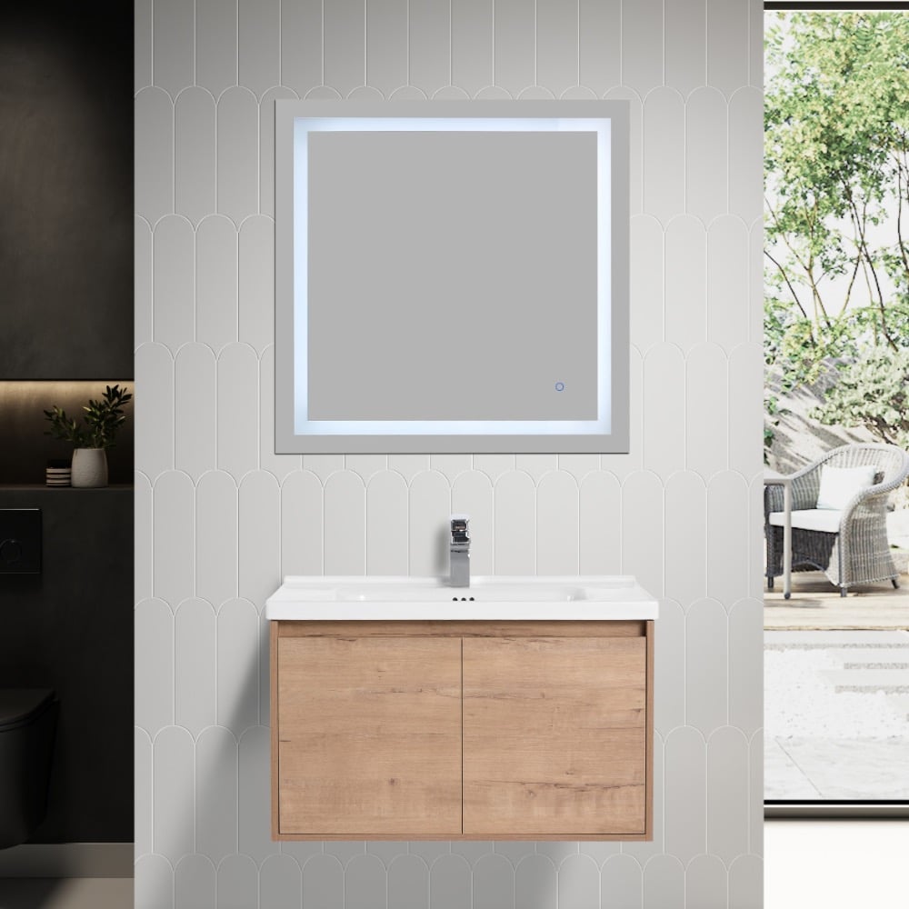 Bern 32″ Wall Mount Bathroom Vanity in Classic Oak with Sink