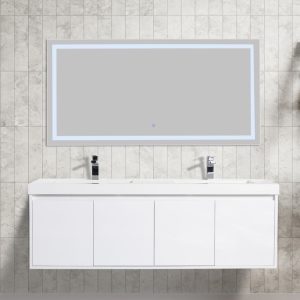 Bern 60″ Wall Mount Bathroom Vanity in Glossy White with Double Sink