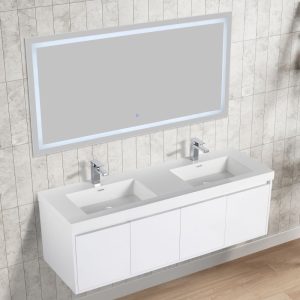 Bern 60″ Wall Mount Bathroom Vanity in Glossy White with Double Sink