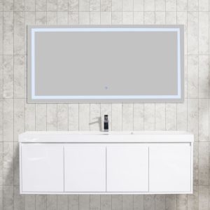 Bern 60″ Wall Mount Bathroom Vanity in Glossy White with Sink