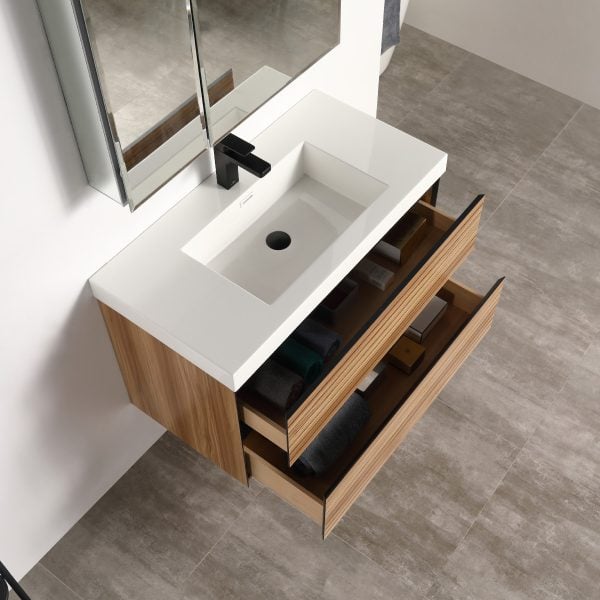 Annecy 36″ Wall Mount Bathroom Vanity in Maple Strip With Sink