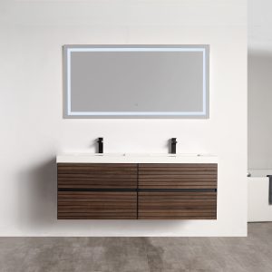 Annecy 48″ Wall Mount Bathroom Vanity in Dark Walnut Strip With Double Sink