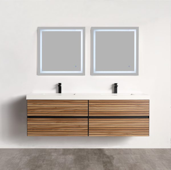 Annecy 72″ Wall Mount Bathroom Vanity in Maple Strip With Double Sink