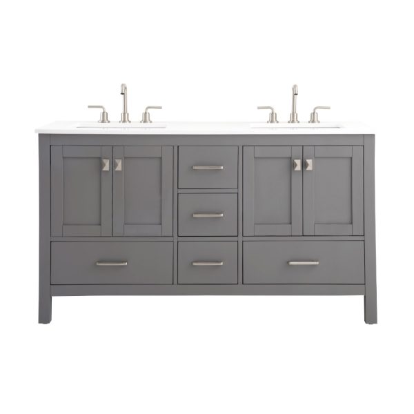 Vanea 60" Double Bathroom Vanity in Gray with White Quartz Top