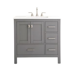 Vanea 36" Bathroom Vanity in Gray with White Quartz Top