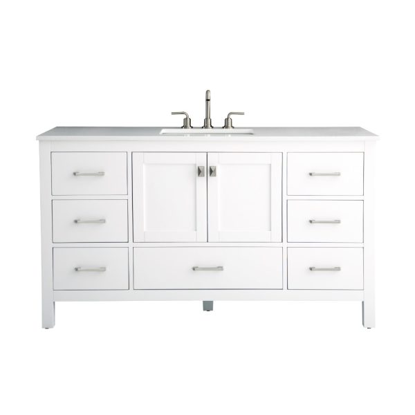 Vanea 60" Single Bathroom Vanity in White with White Quartz Top