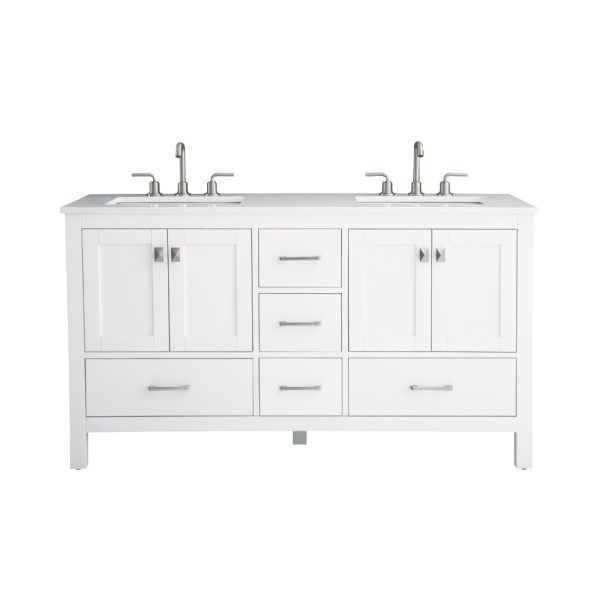 Vanea 60" Double Bathroom Vanity in Gray with White Quartz Top