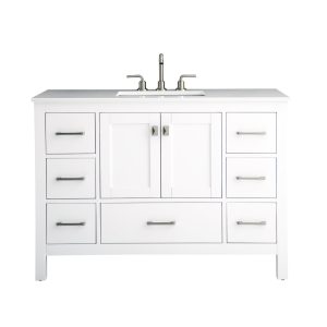 Vanea 48" Bathroom Vanity in White with White Quartz Top