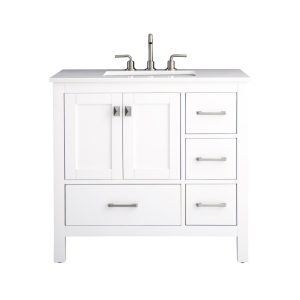 Vanea 36" Bathroom Vanity in White with White Quartz Top