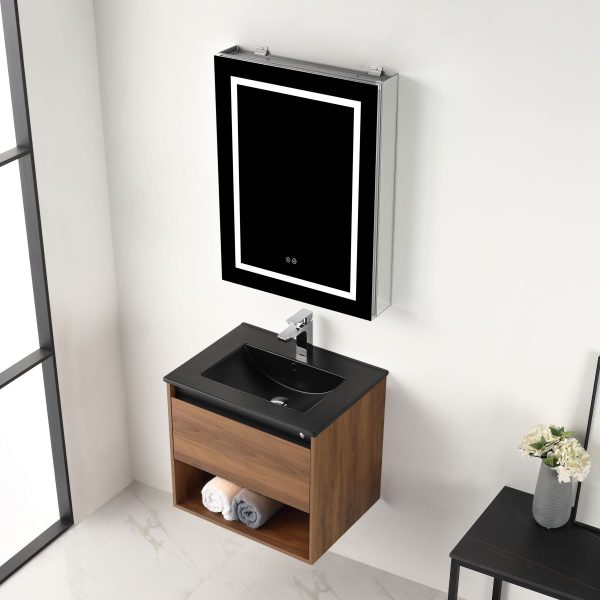 Bergen 24" vanity with LED lighting black ceramic sink