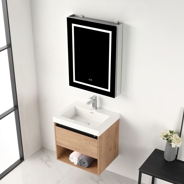 Bergen 24" vanity with LED lighting Classic Oak with Acrylic Sink